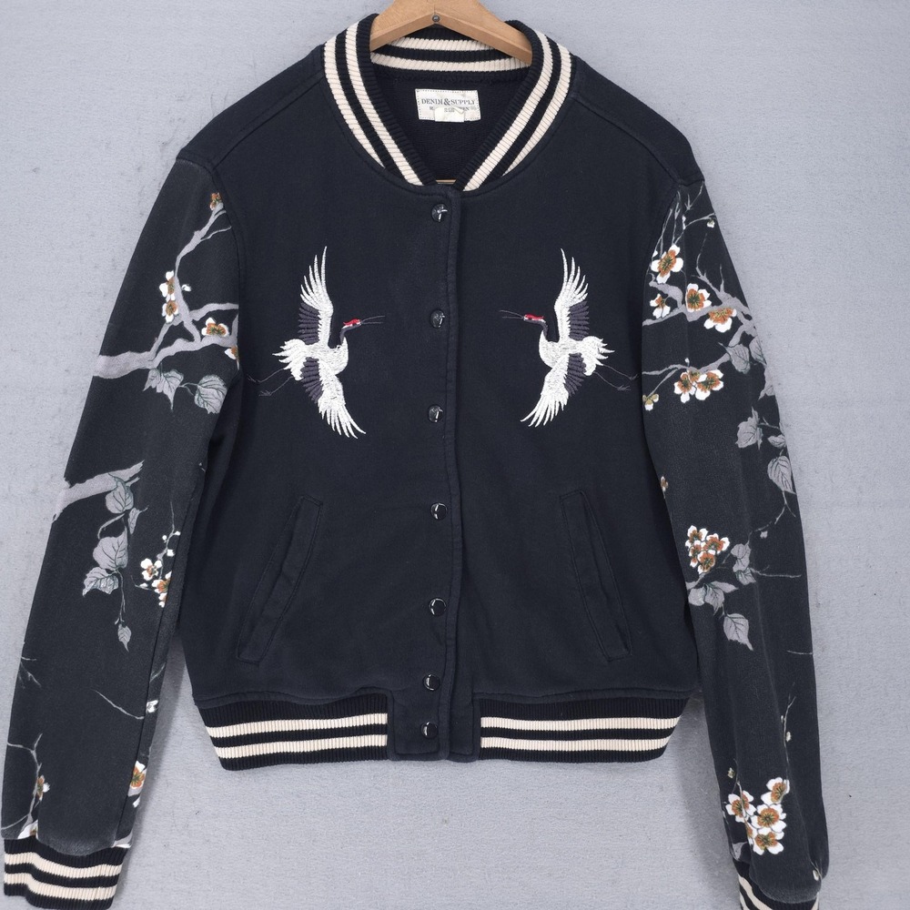 Ralph Lauren Denim & Supply Jacket Womens XL Black Sukajan Floral Varsity Asian